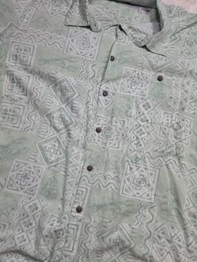 Windham Pointe Mint Green Tropical Print Hawaiian Summer Shirt Mens Large